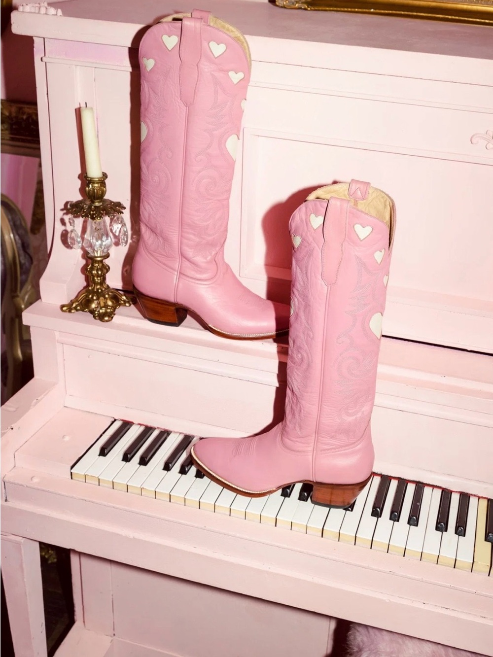 Over-the-Knee Pink Heart Western Boots